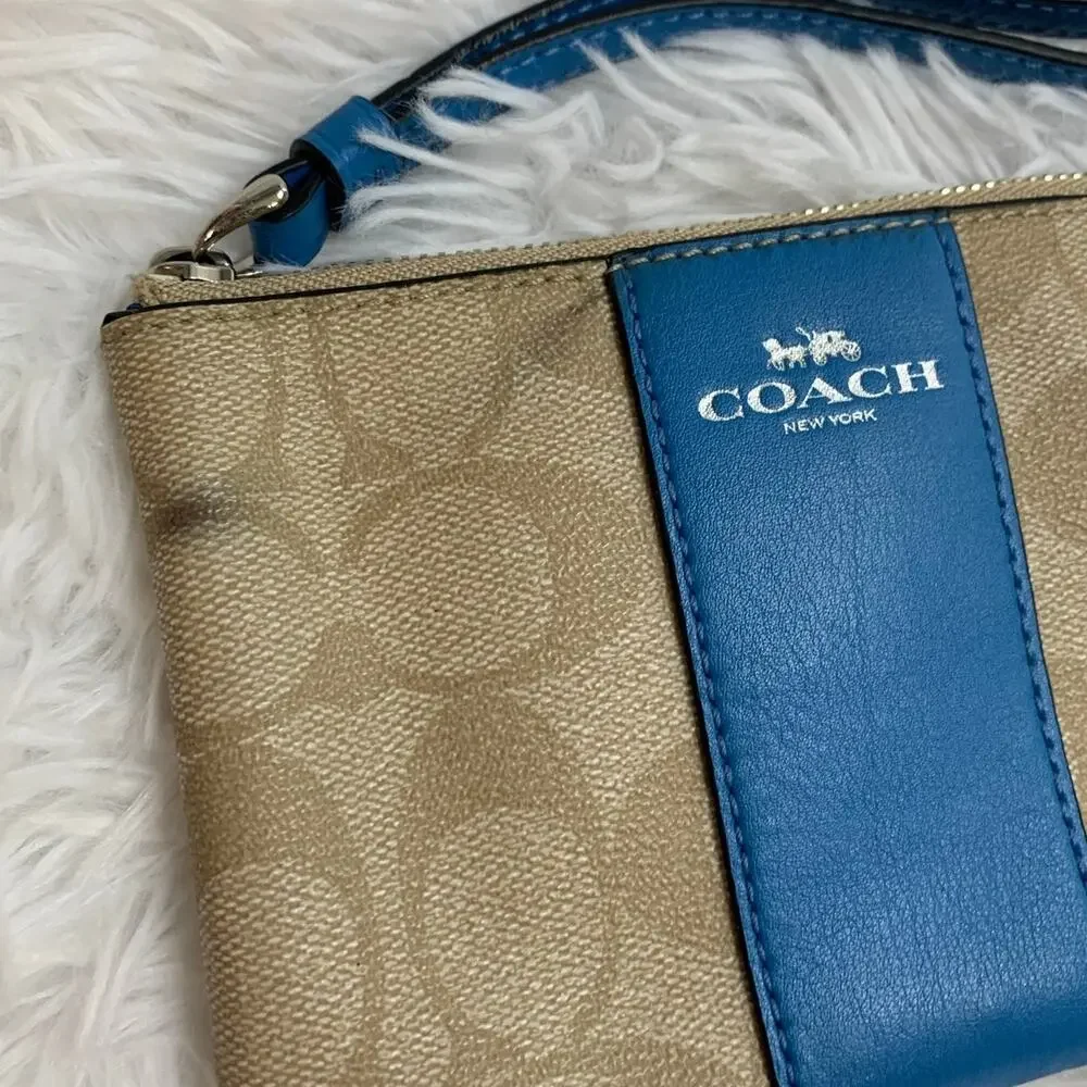 Coach Blue Zip Around Wristlet